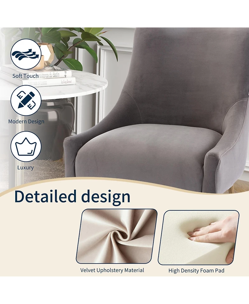Boyel Living Velvet Dining Chair with Pulling Handle and Adjustable Foot Nails(Set of 2)