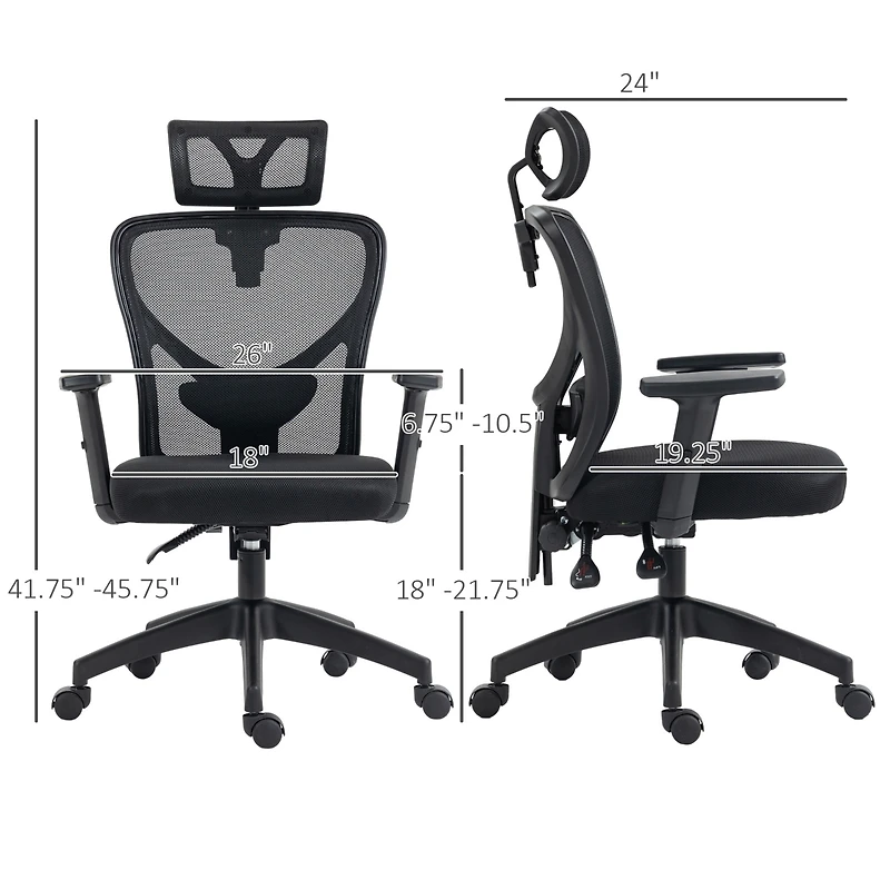 Vinsetto Ergonomic Mesh Chair with Adjustable Headrest & Reclining,