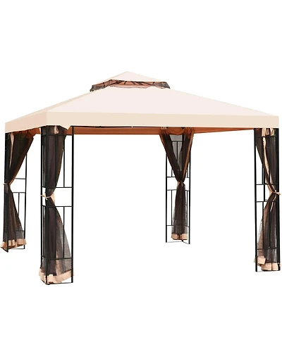 Givimo 10 x 10 Feet 2-Tier Vented Metal Canopy with Mosquito Netting