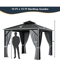 10 x 10 Feet Double-Top Hardtop Gazebo with Galvanized Steel Roof-Gray