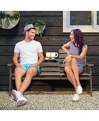 Givimo Outdoor Fir Wood Bench with Foldable Middle Table-Gray