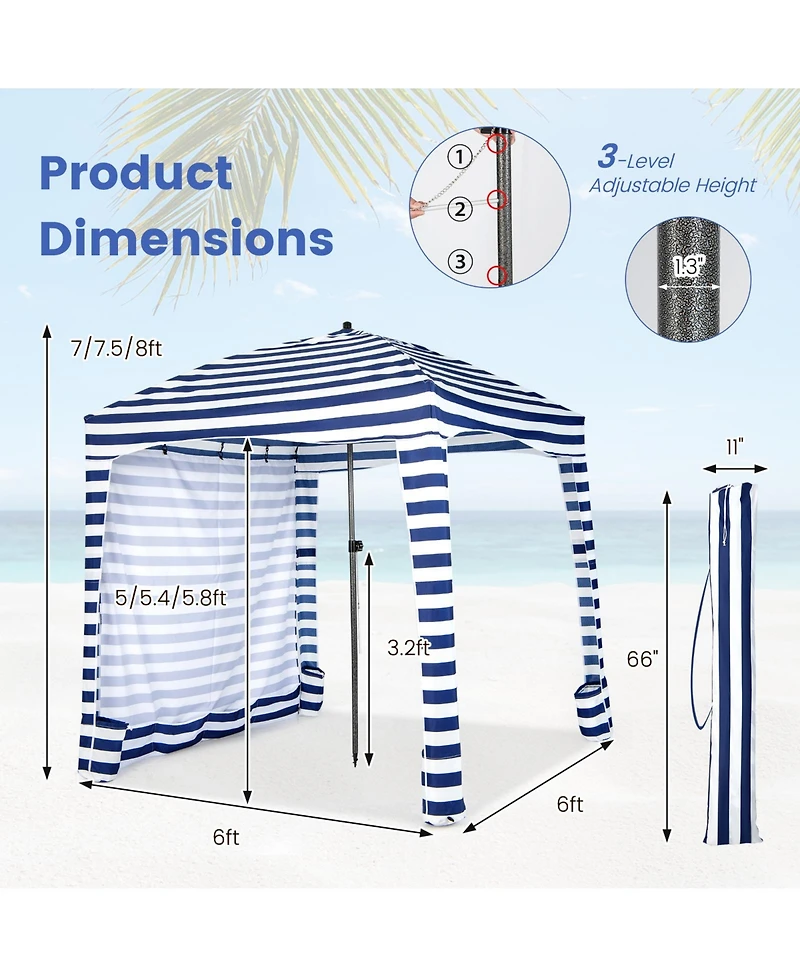 Givimo 6 x 6 Feet Foldable Beach Cabana Tent with Carrying Bag and Detachable Sidewall