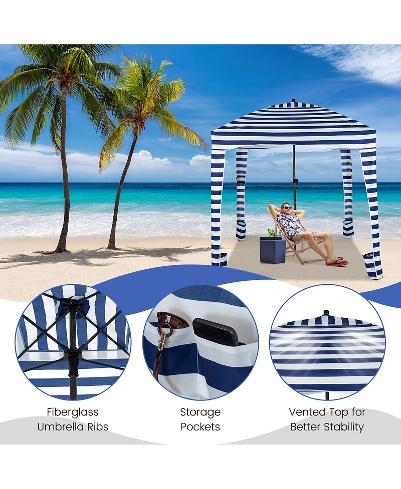 Givimo 6 x 6 Feet Foldable Beach Cabana Tent with Carrying Bag and Detachable Sidewall
