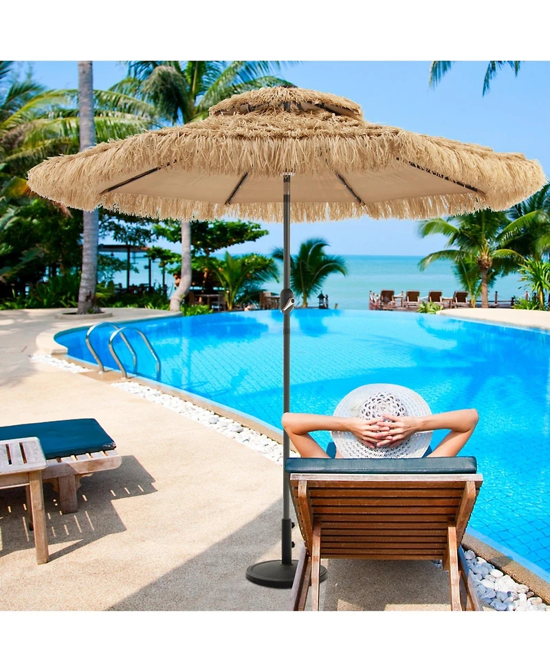Givimo 9 Feet Solar Powered Thatched Tiki Patio Umbrella with Led Lights.