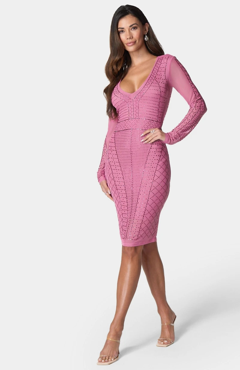Bebe Women's Crystal Mesh Midi Dress