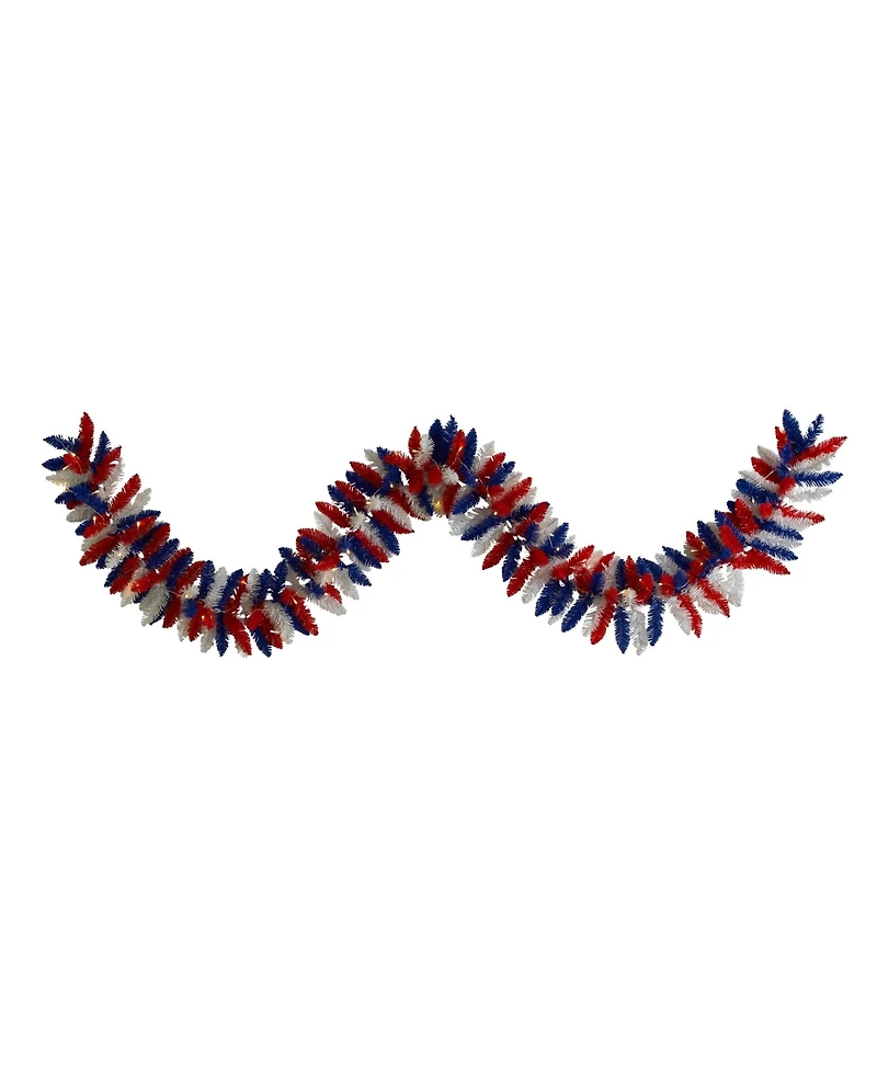 Slickblue Patriotic Garland with 50 Led Lights for Fourth of July and Memorial Day Decor