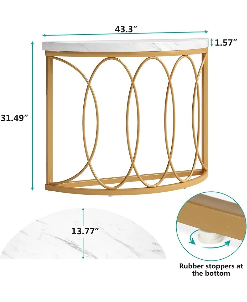 Tribesigns Half Moon Gold Console Table, 43 Inch Modern Faux Marble Entryway Table, Narrow Semi Circle Sofa Accent Table with Geometric Metal Frame fo