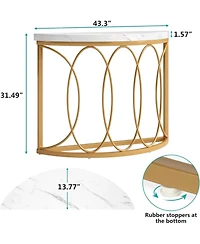 Tribesigns Half Moon Gold Console Table, 43 Inch Modern Faux Marble Entryway Table, Narrow Semi Circle Sofa Accent Table with Geometric Metal Frame fo