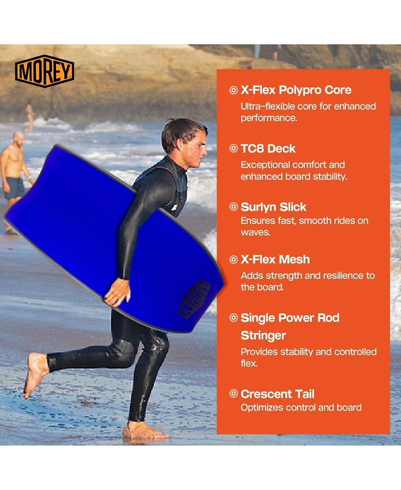 Morey Mach 10 Bodyboard, 40" Crescent Tail Body Board with X-Flex Polypro Core
