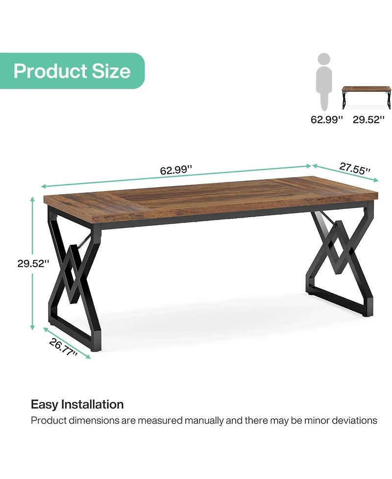 Tribesigns Executive Desk, Office Desk with Extra Thickened Wooden Tabletop and Metal Frame, Large 63 Inches Computer Desk Writing Table Study Desk fo