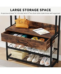 Tribesigns 3 in 1 Entrance Area Hallway Tree with Drawer, Vintage Industrial Coat Rack with Shoe Bench and Stable, Mudroom Bench with Shoe Rack and 9