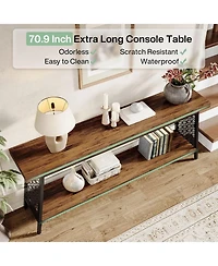 Tribesigns 70.9" Extra Long Console Table, 2-Tier Sofa Table with Storage, Industrial Entryway Table Behind Couch, Narrow Hallway Table Entrance Table