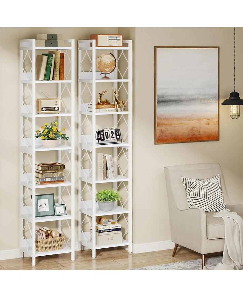 Tribesigns 78.7 Inch Extra Tall Narrow Bookshelf, 7 Tier Skinny Bookcase for Small Spaces, Freestanding Display Shelves