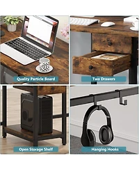 Tribesigns 79 Inch Extra Long Desk, Double Desk with 2 Drawers, Two Person Desk Long Computer Desk with Storage Shelves, Writing Table Study Desk for