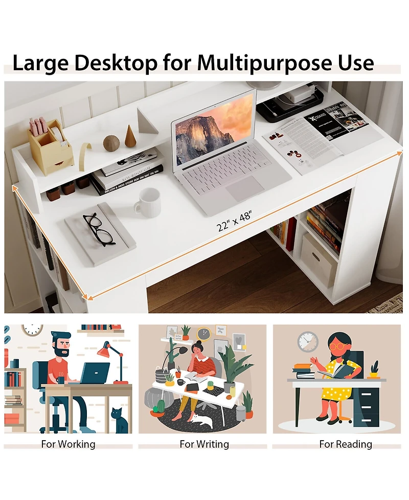 Gymax 48'' Computer Desk Study Writing Workstation w/ Bookshelf & Monitor Stand Riser