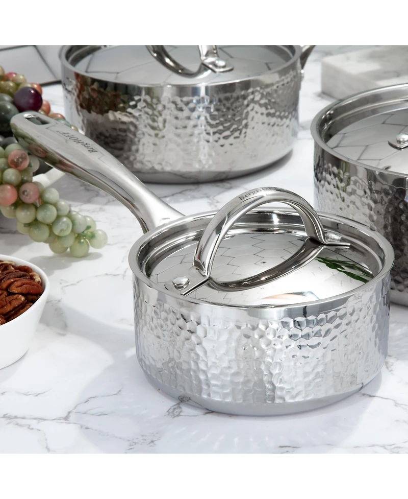 BergHOFF Vintage Tri-Ply 18/10 Stainless Steel 5.5" Saucepan 1qt. with Lid, Hammered