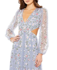 Mac Duggal Women's Long Sleeve Embellished Cut Out A-Line Gown