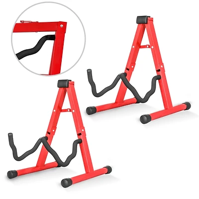 5 Core Guitar Stand Floor A Frame Adjustable Folding Holder With Rubber Feet Heavy Duty Electric Acoustic Bass Cello Stands Pair - Red