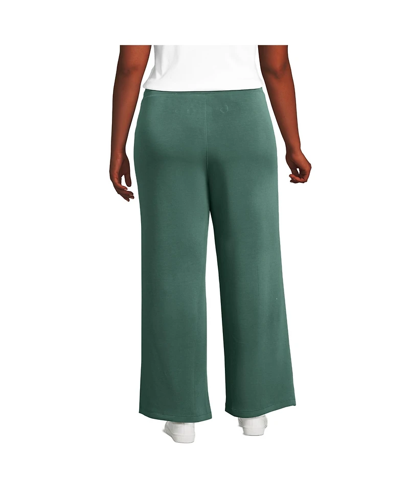 Lands' End Women's Plus Cupro Knit Mid Rise Wide Leg Pants