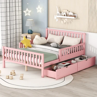 Streamdale Pink Platform Bed with Guardrails and Drawers