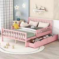 Streamdale Pink Platform Bed with Guardrails and Drawers