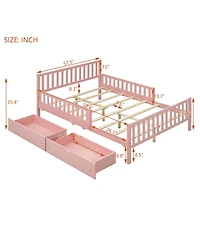 Streamdale Pink Platform Bed with Guardrails and Drawers