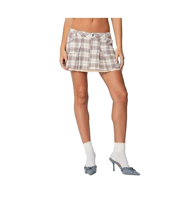 Edikted Womens Roni Plaid Pleated Mini Skirt