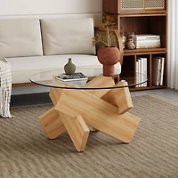 Streamdale Furniture Modern Circular Glass Coffee Table with Wood Legs