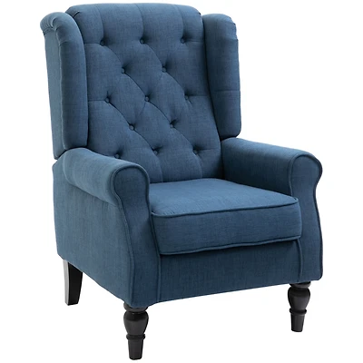 Blue Wingback Button-Tufted Accent Chair