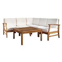 Streamdale Perla 6-Pc Acacia Wood Outdoor Sofa Set, Cream