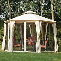 13' Double Roof Gazebo with Netting & Curtains