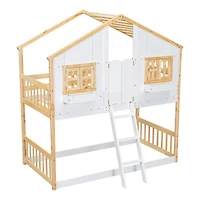Streamdale Twin over Twin House Bunk Bed with Roof, Window, Door, Ladder