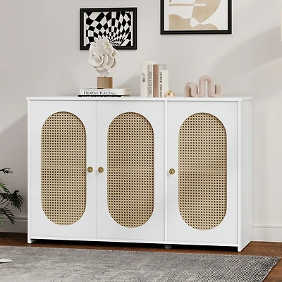 Streamdale Retro 3-Door Sideboard with Rattan Doors and Metal Handles