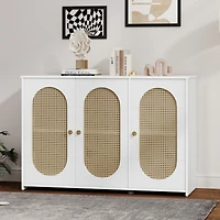 Streamdale Retro 3-Door Sideboard with Rattan Doors and Metal Handles