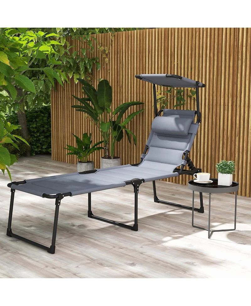 Adjustable Outdoor Lounge Chair with Sunshade & Pillow