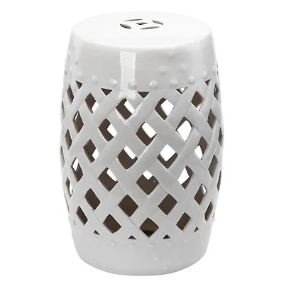 13" Ceramic Garden Stool with Woven Design
