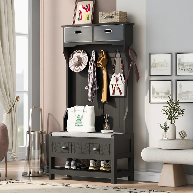 Streamdale 3-in-1 Hall Tree with Hooks, Bench, and Storage