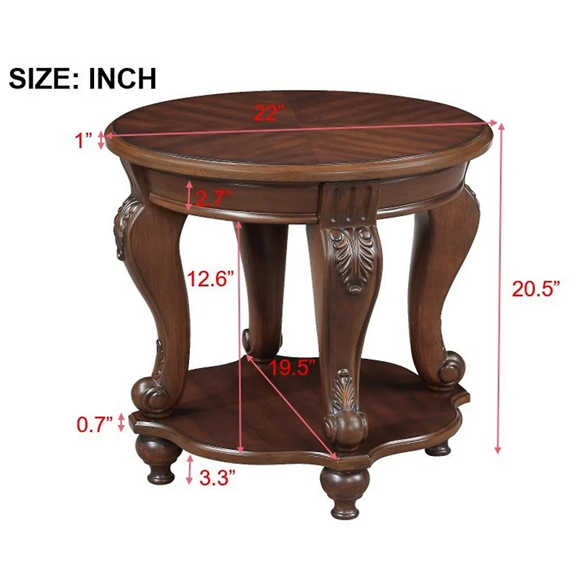 Streamdale Furniture Retro Round End Table with Shelf, Cherry