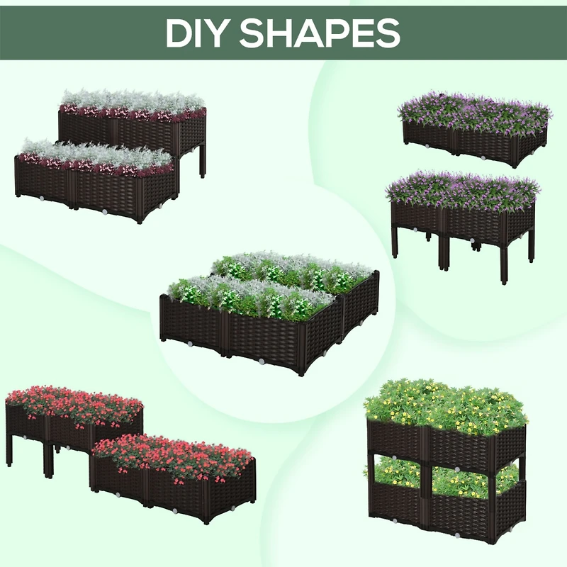 4-Piece Raised Garden Bed with Self-Watering Planter