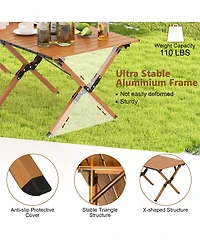 Folding Aluminum Camping Table with Carry Bag Roll-Up Picnic Table with Wood Grain