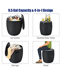 9.5 Gallon 4-in-1 Patio Rattan Cool Bar Cocktail Table Side