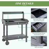 36" Gray Potting Bench with Wheels, Sink, Drawer & Storage