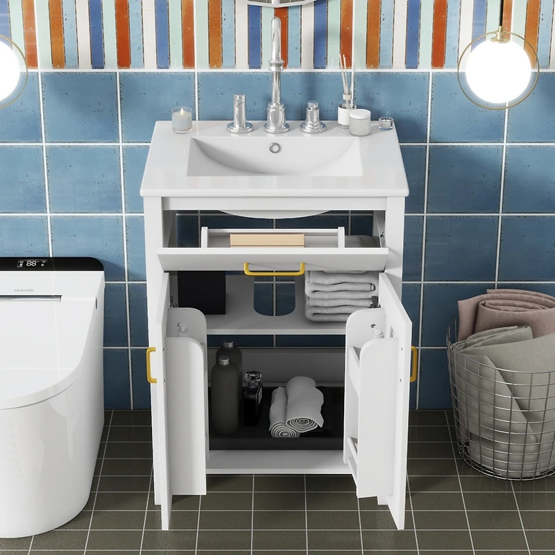 Streamdale 24" Space-Saving Bathroom Vanity Combo with Ceramic Sink