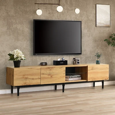 Streamdale Modern Media Console with Open Shelves, Led Light, and Drop-Down Door