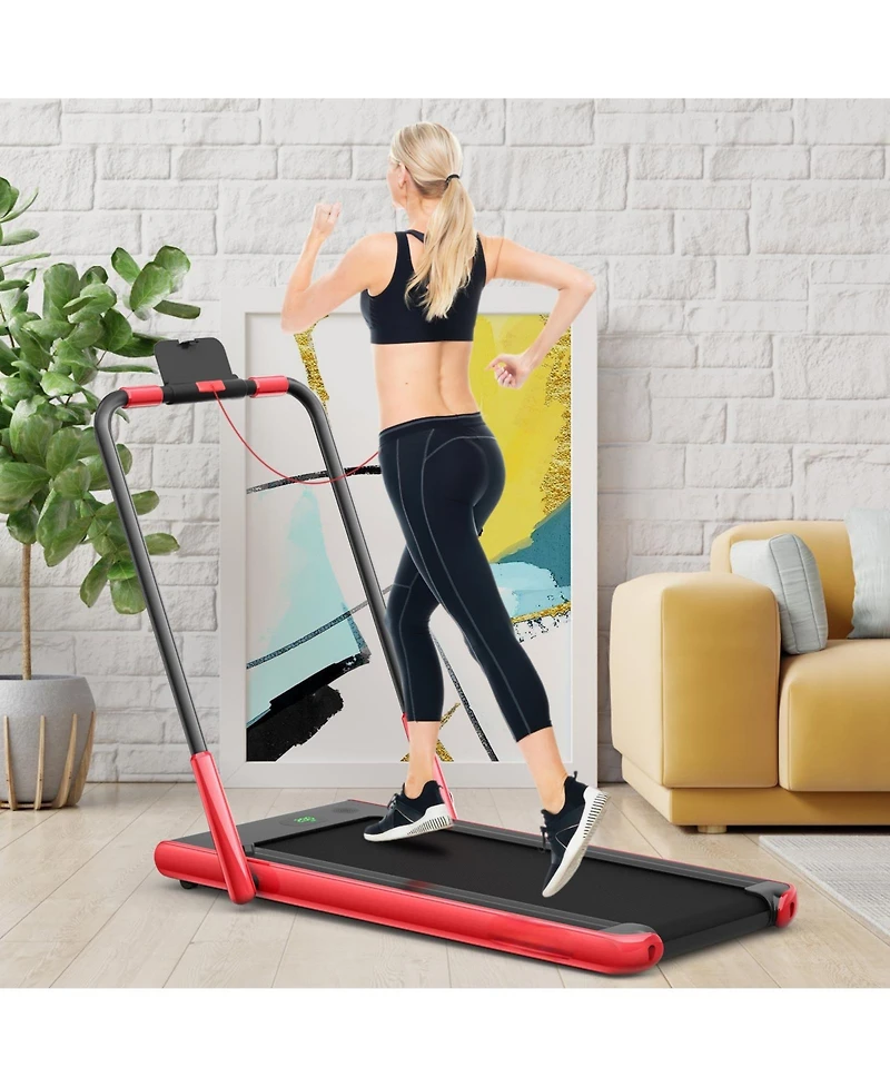 2-in-1 Folding Treadmill with Remote Control and Led Display-Red