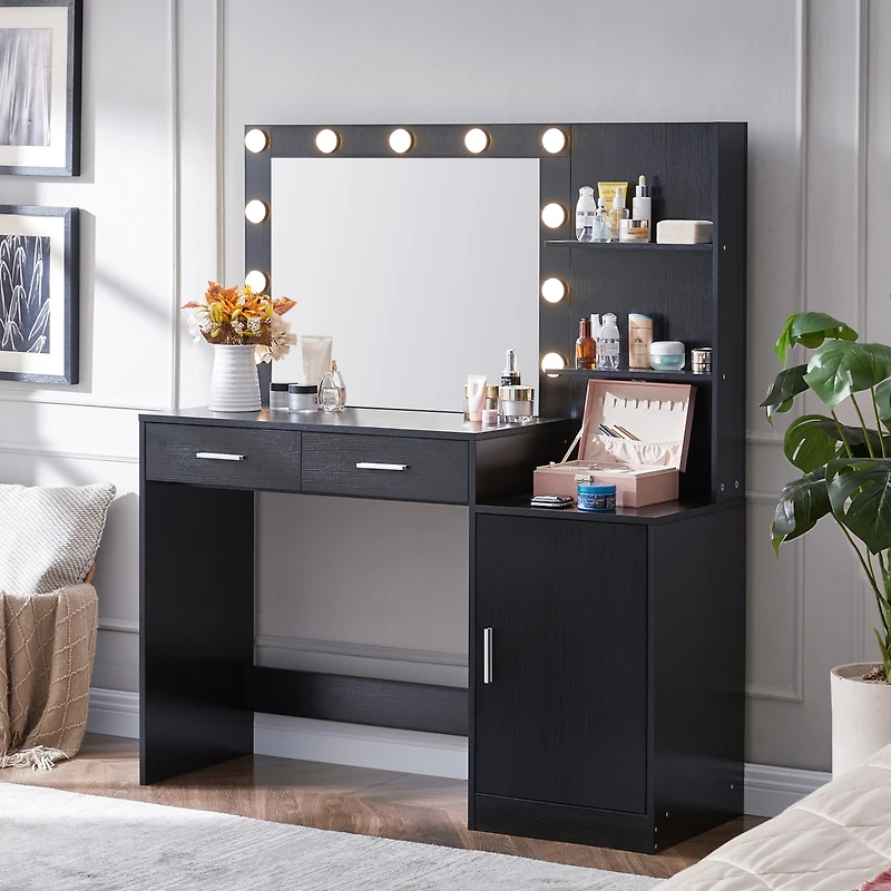 Streamdale Furniture Vanity Desk with Mirror, Lights, and Storage