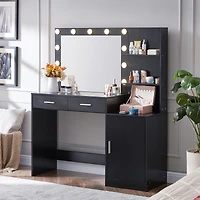 Streamdale Furniture Vanity Desk with Mirror, Lights, and Storage