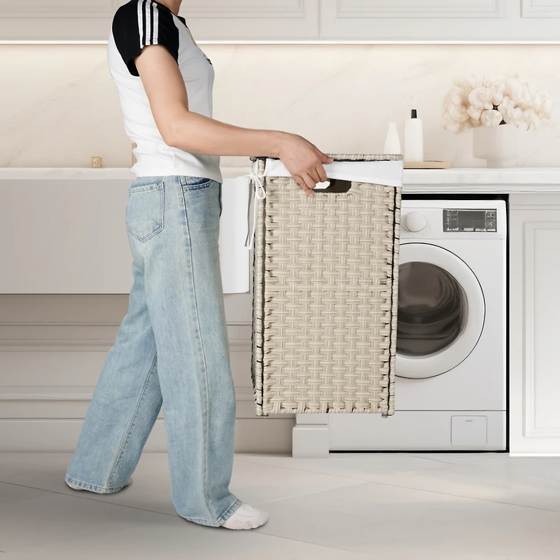 Streamdale Powder Coated Pe Rattan Laundry Hamper with Removable Bags