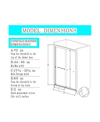 Streamdale Furniture 44"-48"W x 72"H Semi-Frameless Double Sliding Shower Door