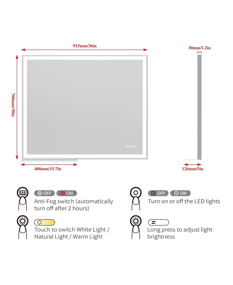 Streamdale Furniture Led Bathroom Vanity Mirror: Modern Smart Large with Adjustable Lights and Anti-Fog